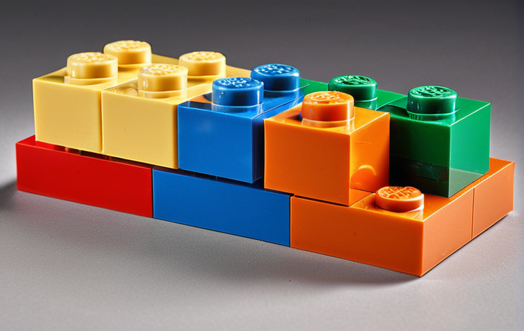 **
A close-up studio shot of a single, vibrant-colored LEGO brick. Emphasize the precision of the design, the high-quality ABS plastic material, and the impact of color on the brick.
**