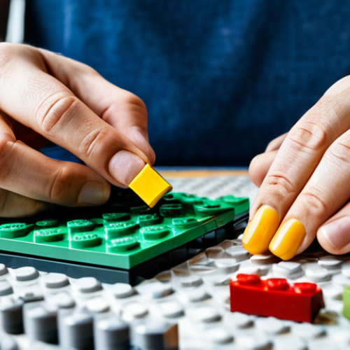 Examining Used LEGOs**

"A close-up shot of hands (perfect anatomy, proper finger count) carefully inspecting used LEGO bricks. The LEGOs are clean and in good condition, various colors. Background is a well-lit table with a magnifying glass and a reference sheet showing original LEGO parts. Focus on detail and authenticity. safe for work, appropriate content, fully clothed hands, professional quality, modest setting, family-friendly image."

**
