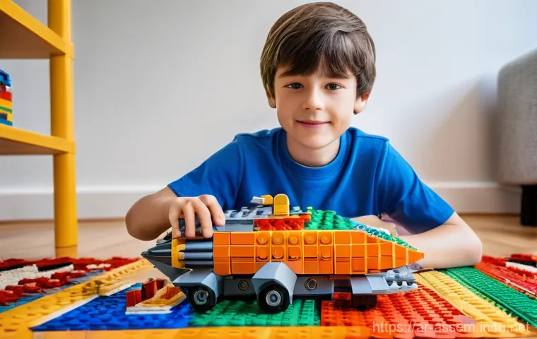레고 AS 서비스 신청 절차 - **A Child's Universe of Creativity:**
    A vibrant and detailed image of a young boy, around 7 year...