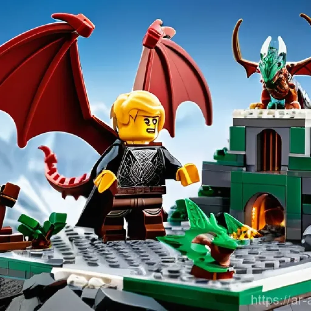 레고 조립으로 만든 유명 영화 장면 - **"An exquisitely detailed LEGO diorama depicting an epic final showdown from a beloved fantasy adve...