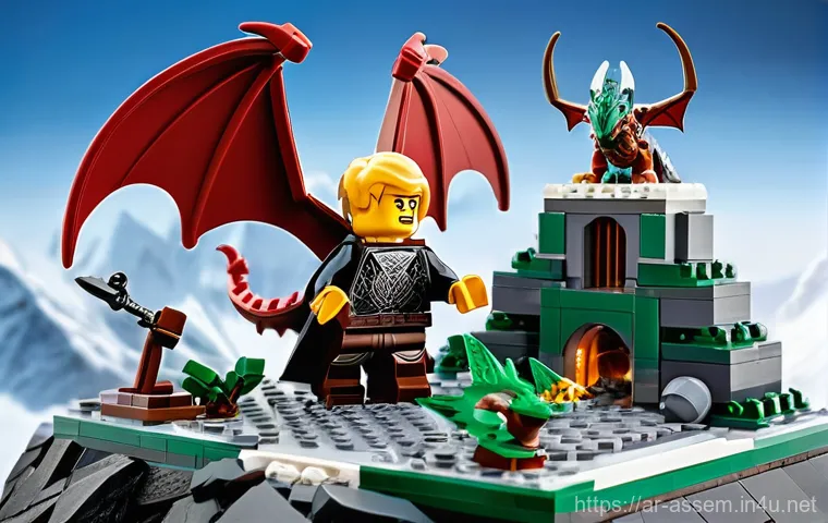 레고 조립으로 만든 유명 영화 장면 - **"An exquisitely detailed LEGO diorama depicting an epic final showdown from a beloved fantasy adve...