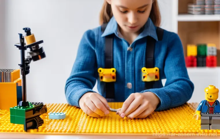 레고 피규어 맞춤 제작 샵 - "The Art of Personalizing LEGO Minifigures"**
    A detailed, high-angle shot of a person, hands gen...