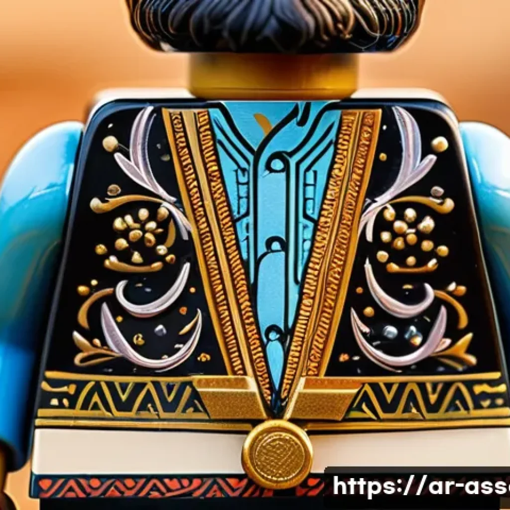 레고 피규어 맞춤 옷 제작 - A detailed close-up of a custom LEGO minifigure dressed as an ancient Arab warrior, featuring intric...