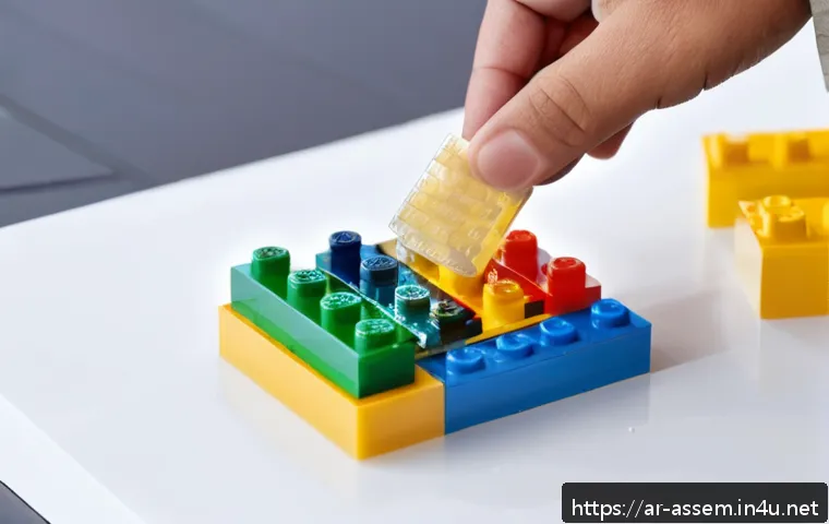 레고 세트 복구 및 보관법 - A detailed close-up scene of a person gently cleaning small LEGO pieces with a soft-bristled toothbr...