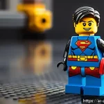 레고 피규어의 유명한 조립 사례 - A highly detailed LEGO superhero character model featuring vibrant contrasting colors on the costume...