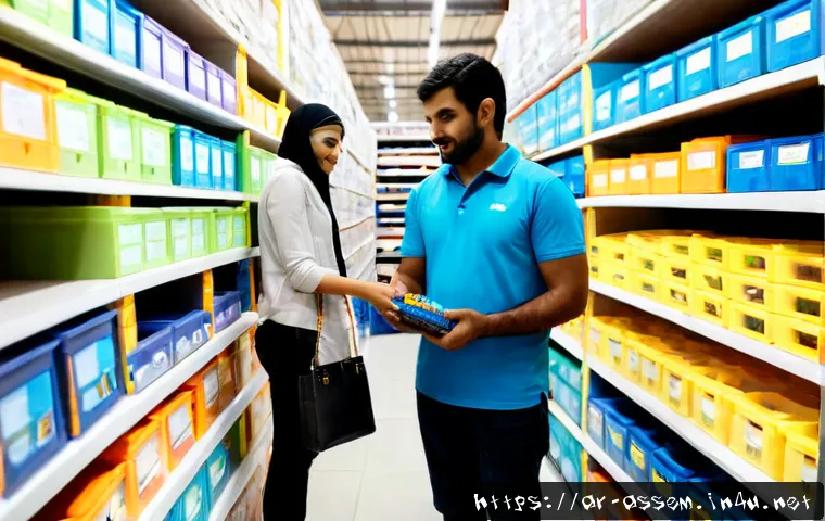 Home 17 레고 구매시 대량 할인 받는 방법 - Photorealistic wide shot of an Arab father and teenage daughter comparing two clear bulk containers ...